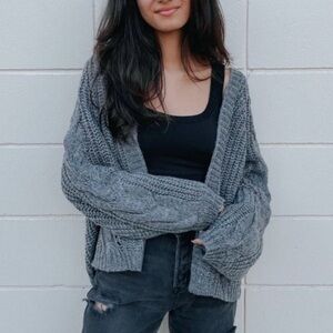 Cozy Gray Cable Knit Cardigan